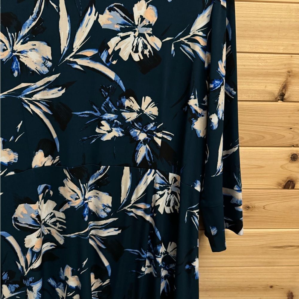 Eliza J Size 18W Emerald Green Floral Print Collared Wrap Dress - Picture 10 of 14